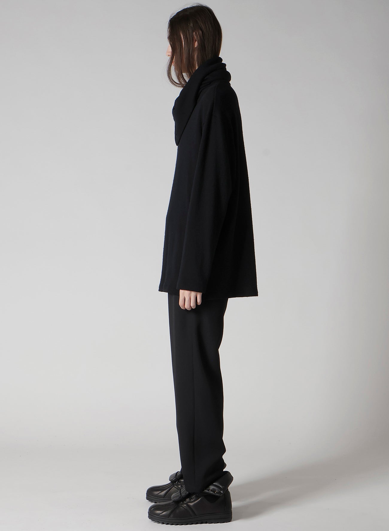 WOOL HOUNDSTOOTH JACQUARD HIGH NECK LONG SLV T