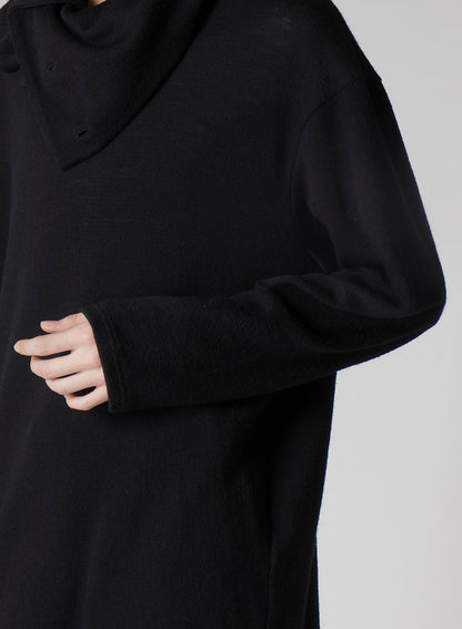 WOOL HOUNDSTOOTH JACQUARD HIGH NECK LONG SLV T
