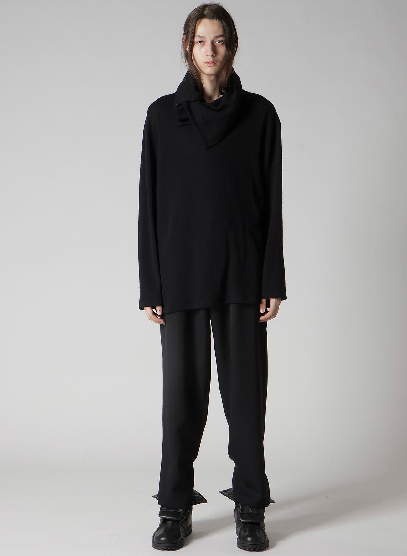 WOOL HOUNDSTOOTH JACQUARD HIGH NECK LONG SLV T