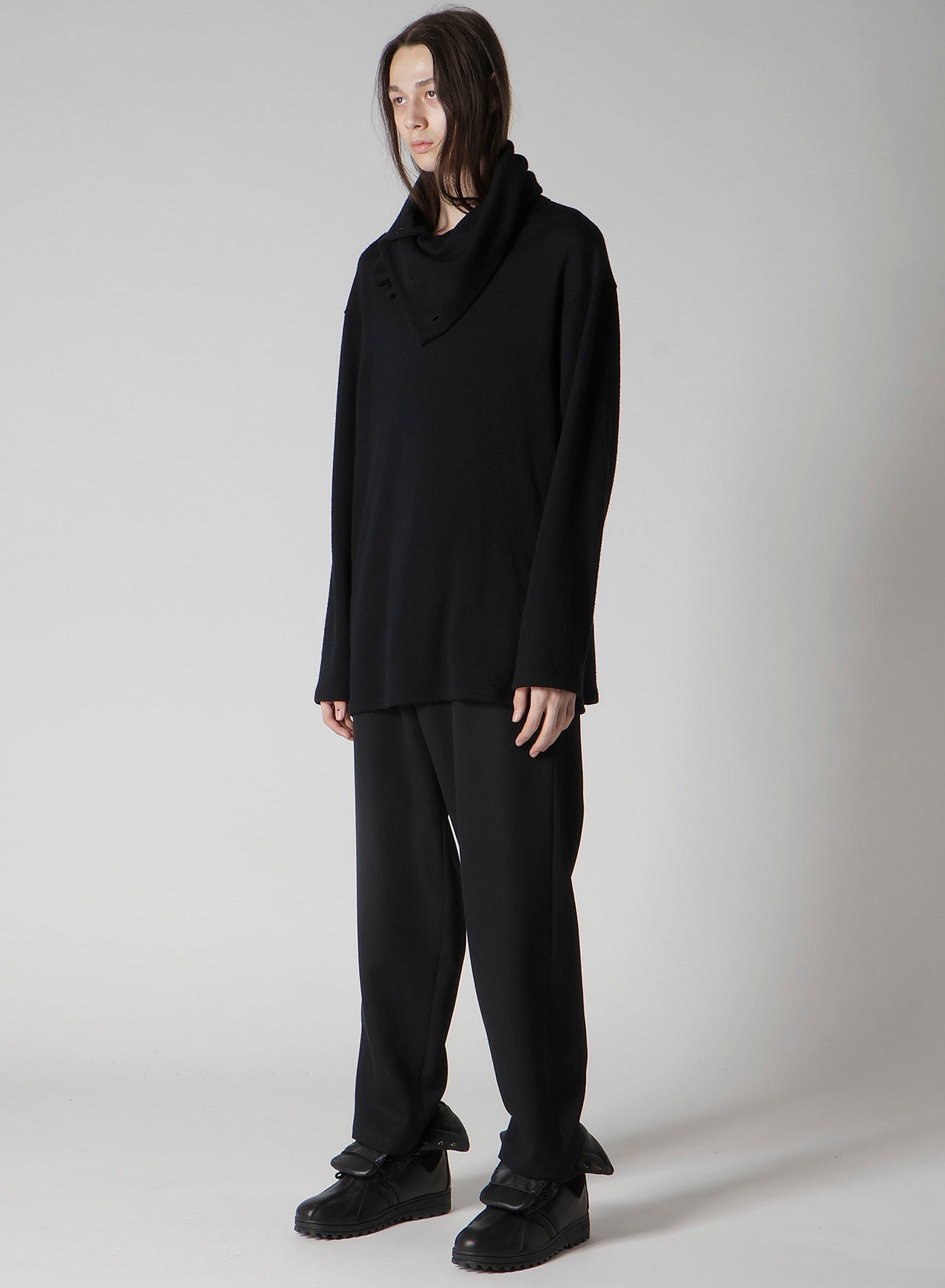 WOOL HOUNDSTOOTH JACQUARD HIGH NECK LONG SLV T