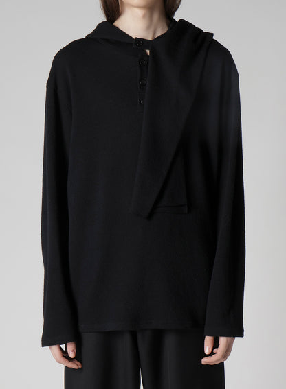 WOOL HOUNDSTOOTH JACQUARD HENLEY NECK HOOD T