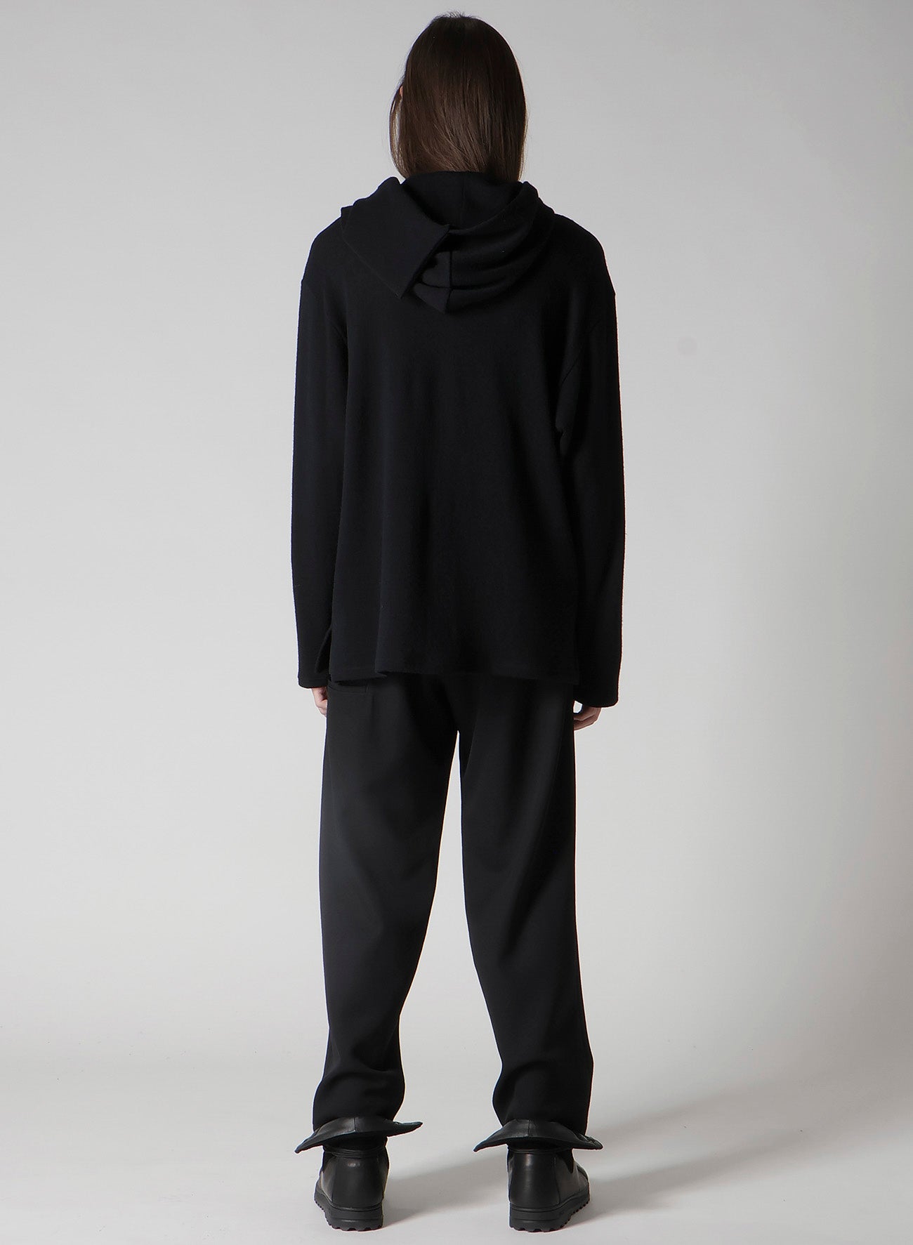 WOOL HOUNDSTOOTH JACQUARD HENLEY NECK HOOD T