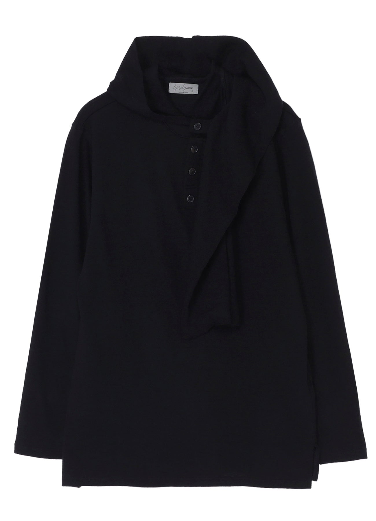 WOOL HOUNDSTOOTH JACQUARD HENLEY NECK HOOD T