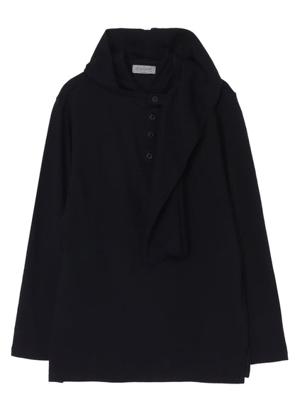 WOOL HOUNDSTOOTH JACQUARD HENLEY NECK HOOD T