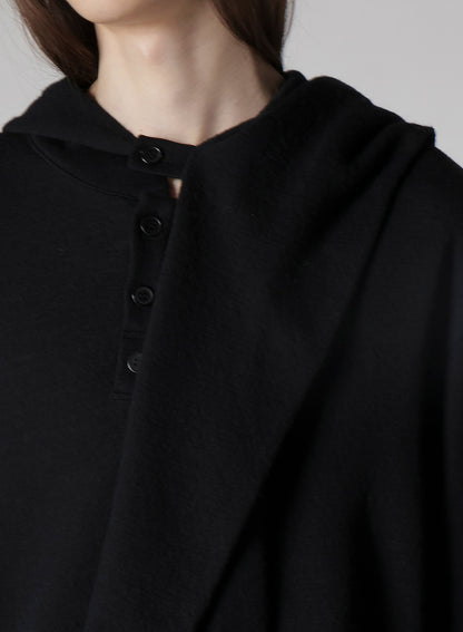 WOOL HOUNDSTOOTH JACQUARD HENLEY NECK HOOD T