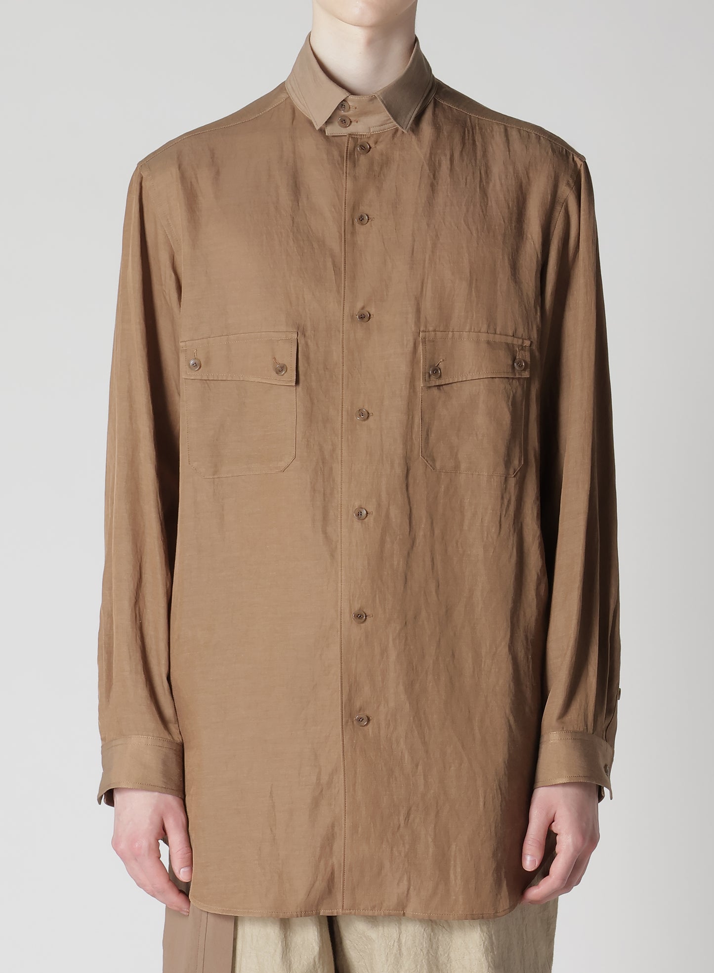 Cu/C/FLAX STAND COLLAR SHIRT