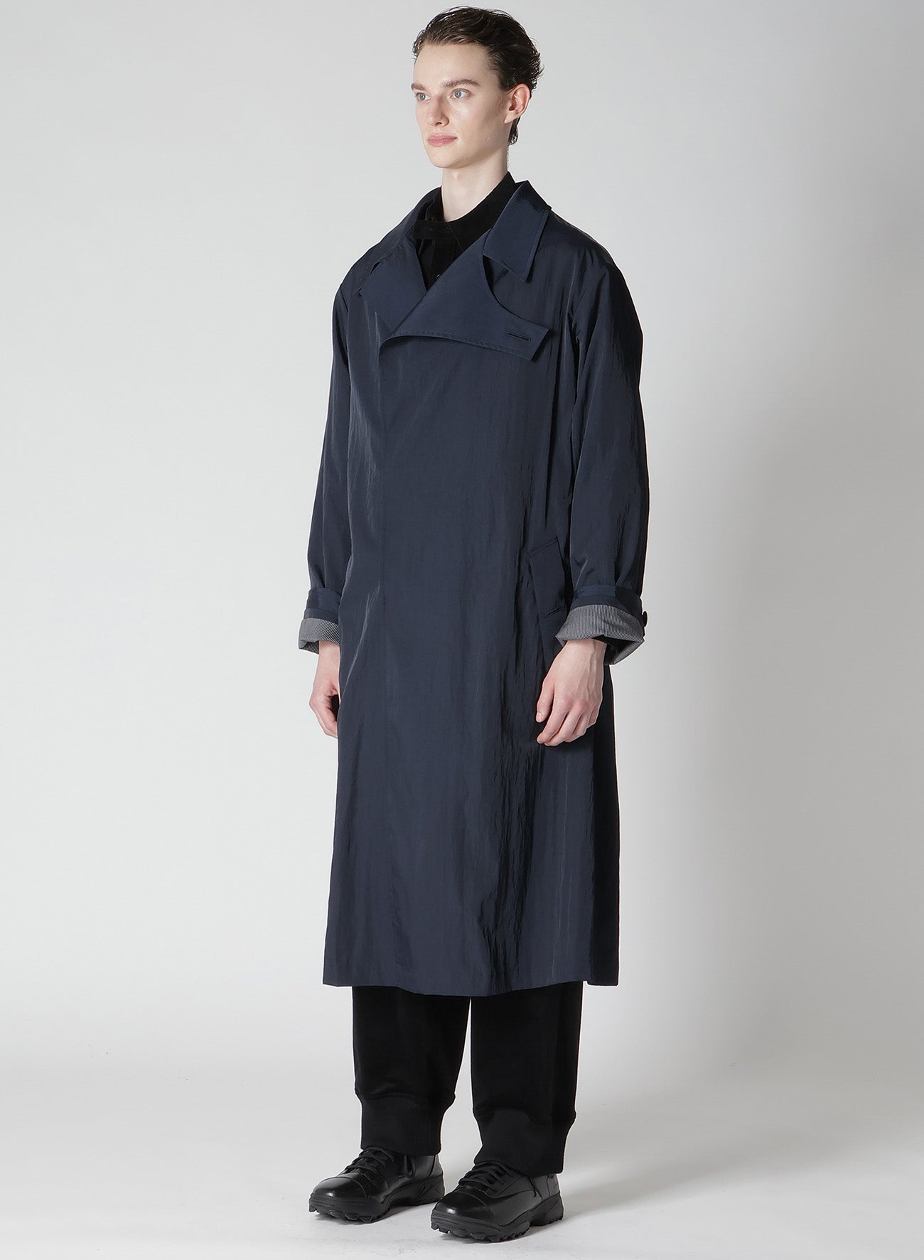 NYLON TWILL NAVY ASYMME COAT