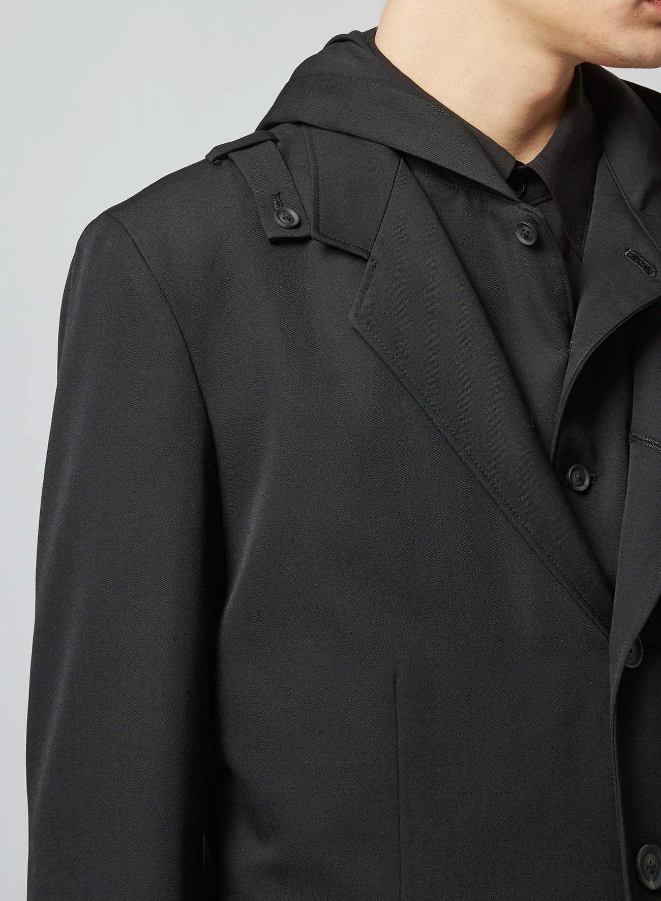 WOOL GABARDINE 5-BUTTON JACKET WITH SHOULDER TAB DETAIL