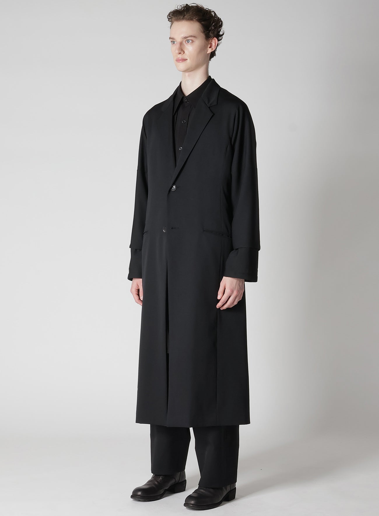 WOOL GABARDINE ROLLED UP HEM LONG JACKET