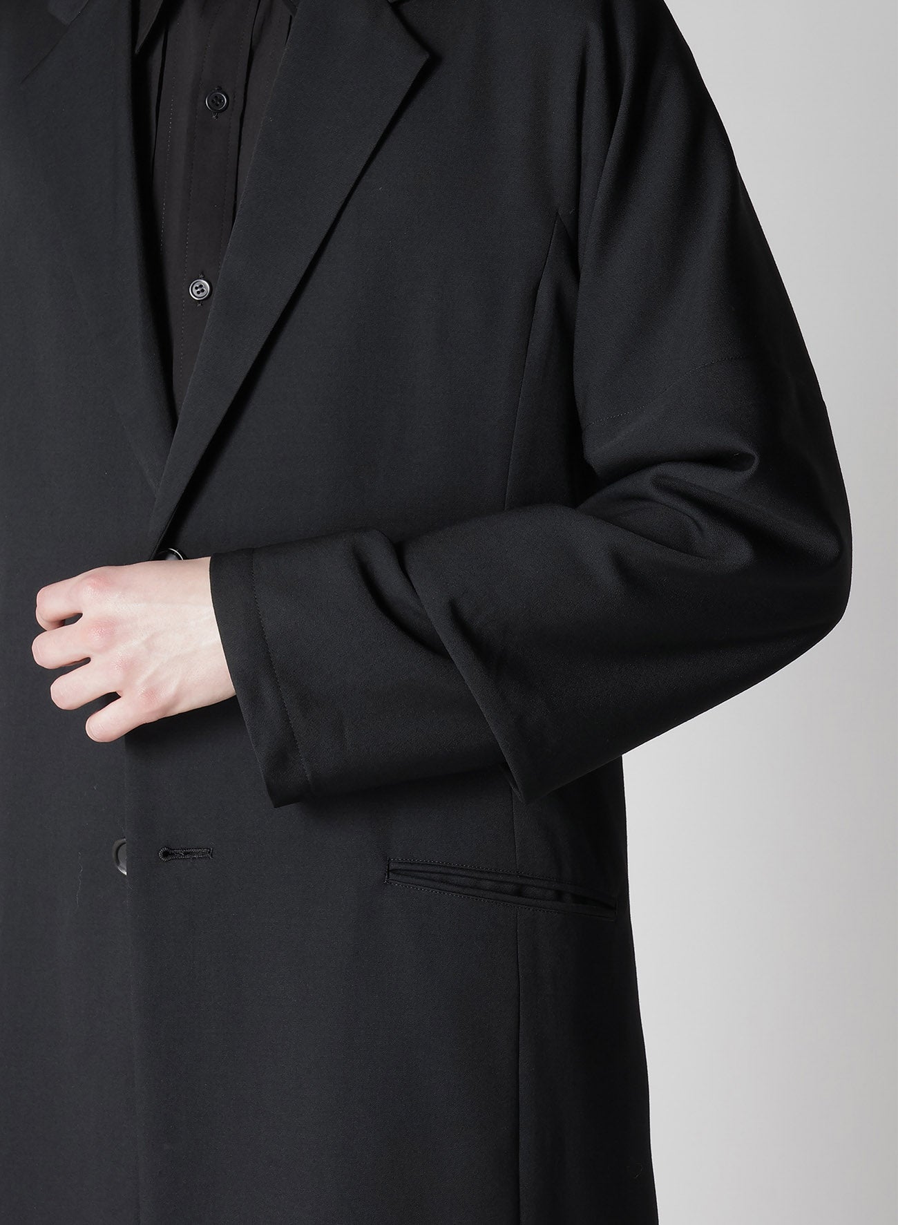 WOOL GABARDINE ROLLED UP HEM LONG JACKET