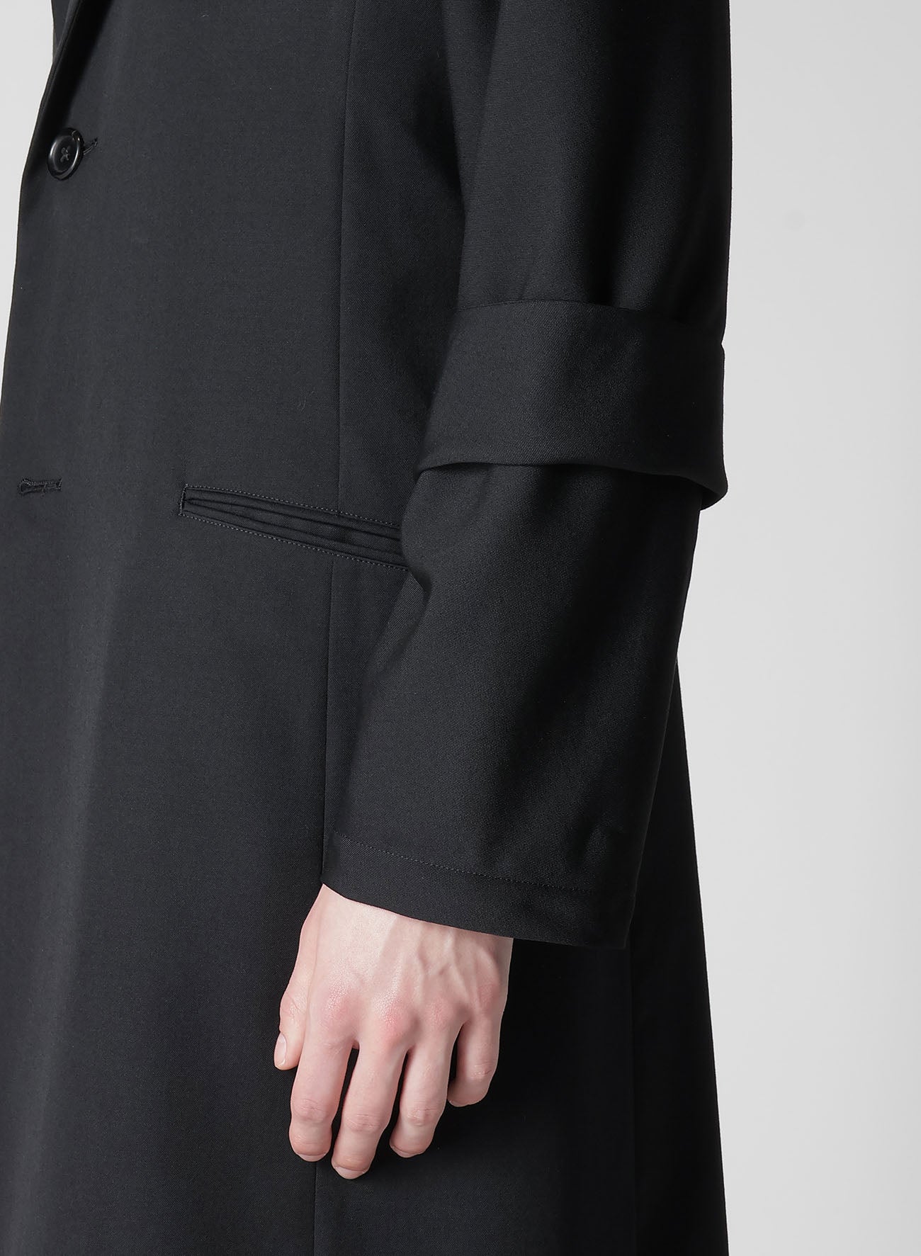 WOOL GABARDINE ROLLED UP HEM LONG JACKET