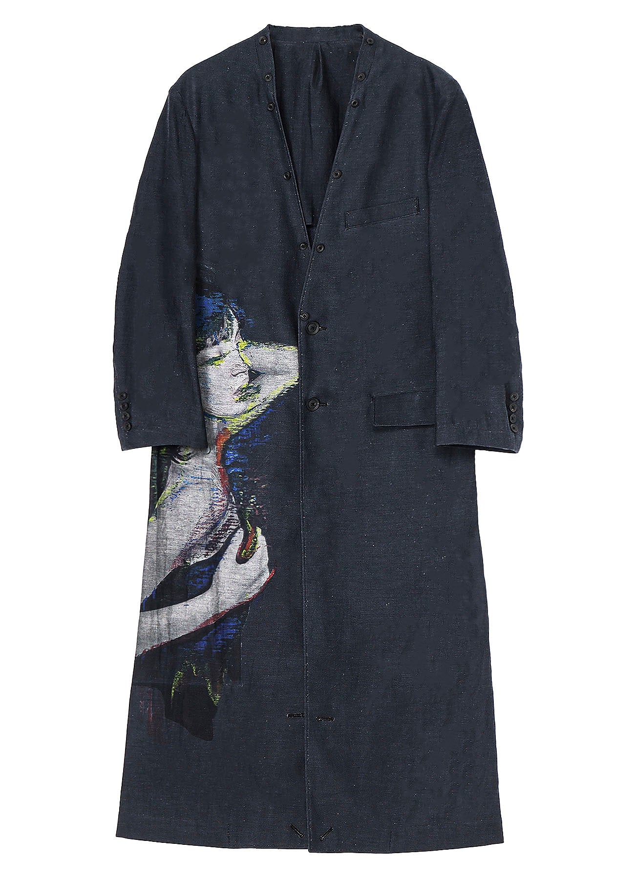 WOMEN PRINTED DENIM LONG COAT