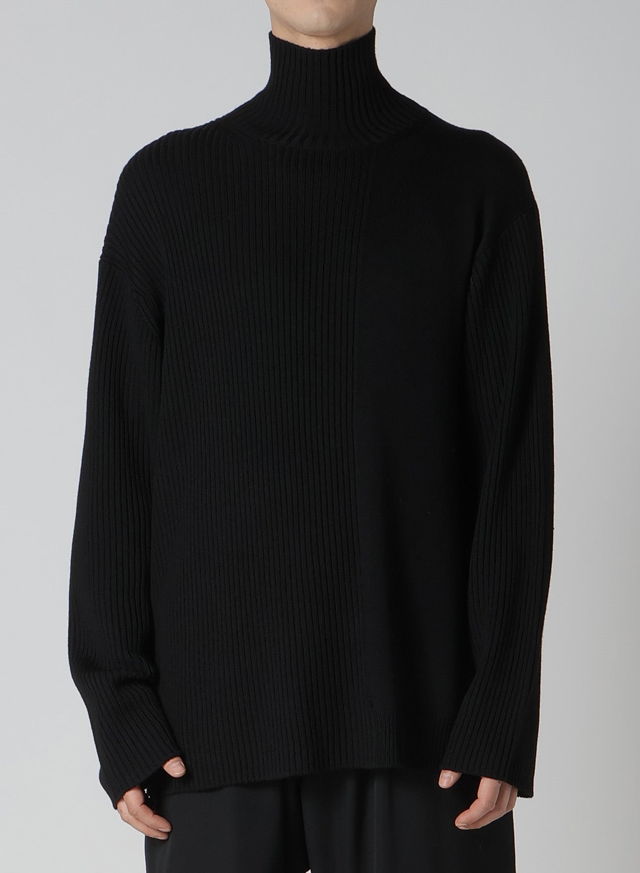 7G RIB JERSEY SWITCHING HIGH NECK KNIT