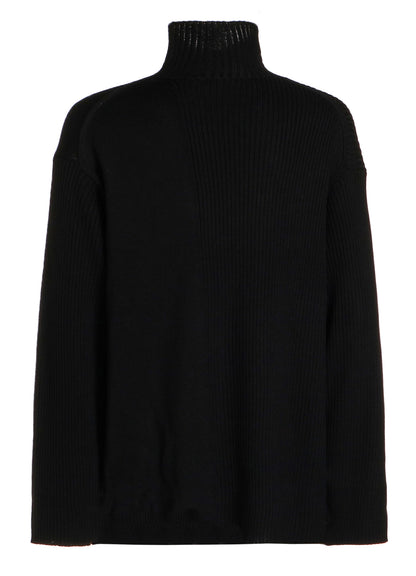 7G RIB JERSEY SWITCHING HIGH NECK KNIT