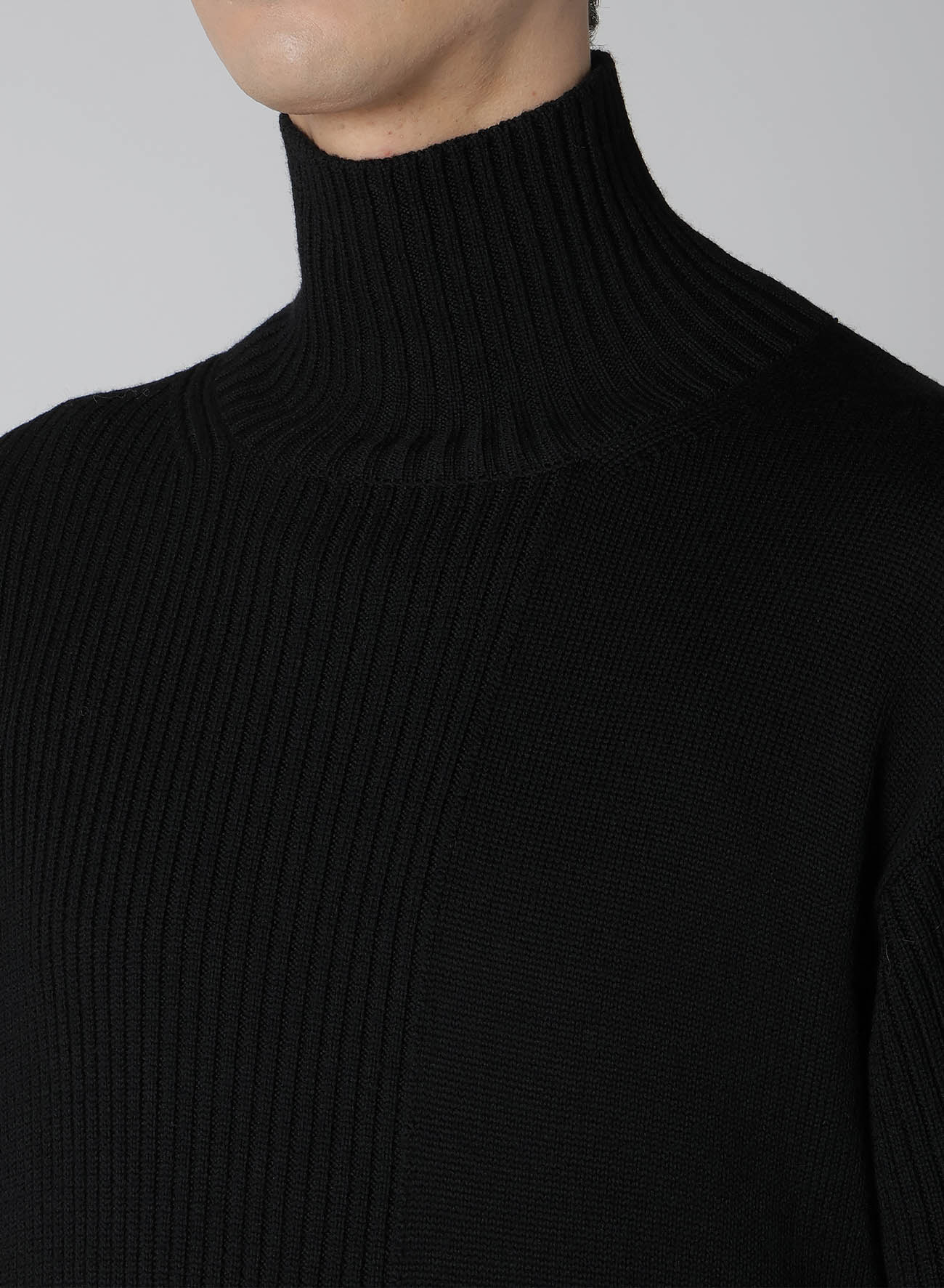 7G RIB JERSEY SWITCHING HIGH NECK KNIT