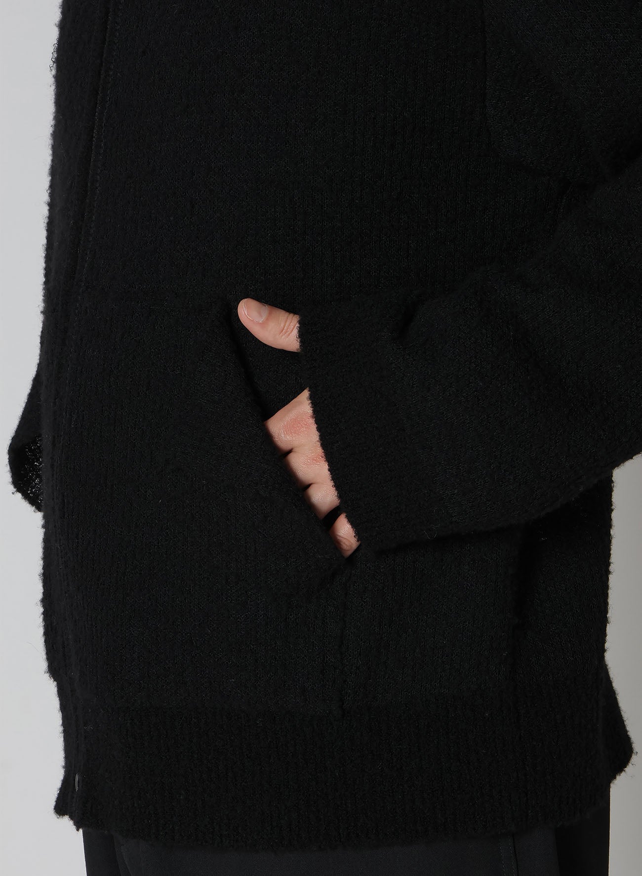 8G KNOTTED KNIT UNEVEN POCKET ZIP CARDIGAN