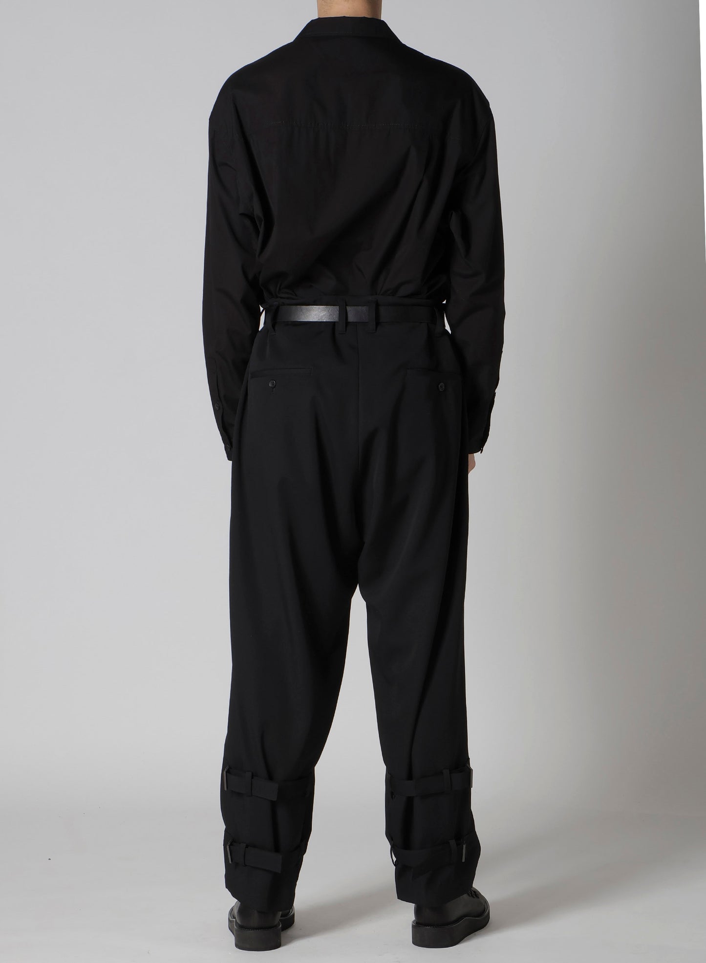 WOOL GABARDINE HEM BELT PANTS