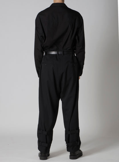 WOOL GABARDINE HEM BELT PANTS