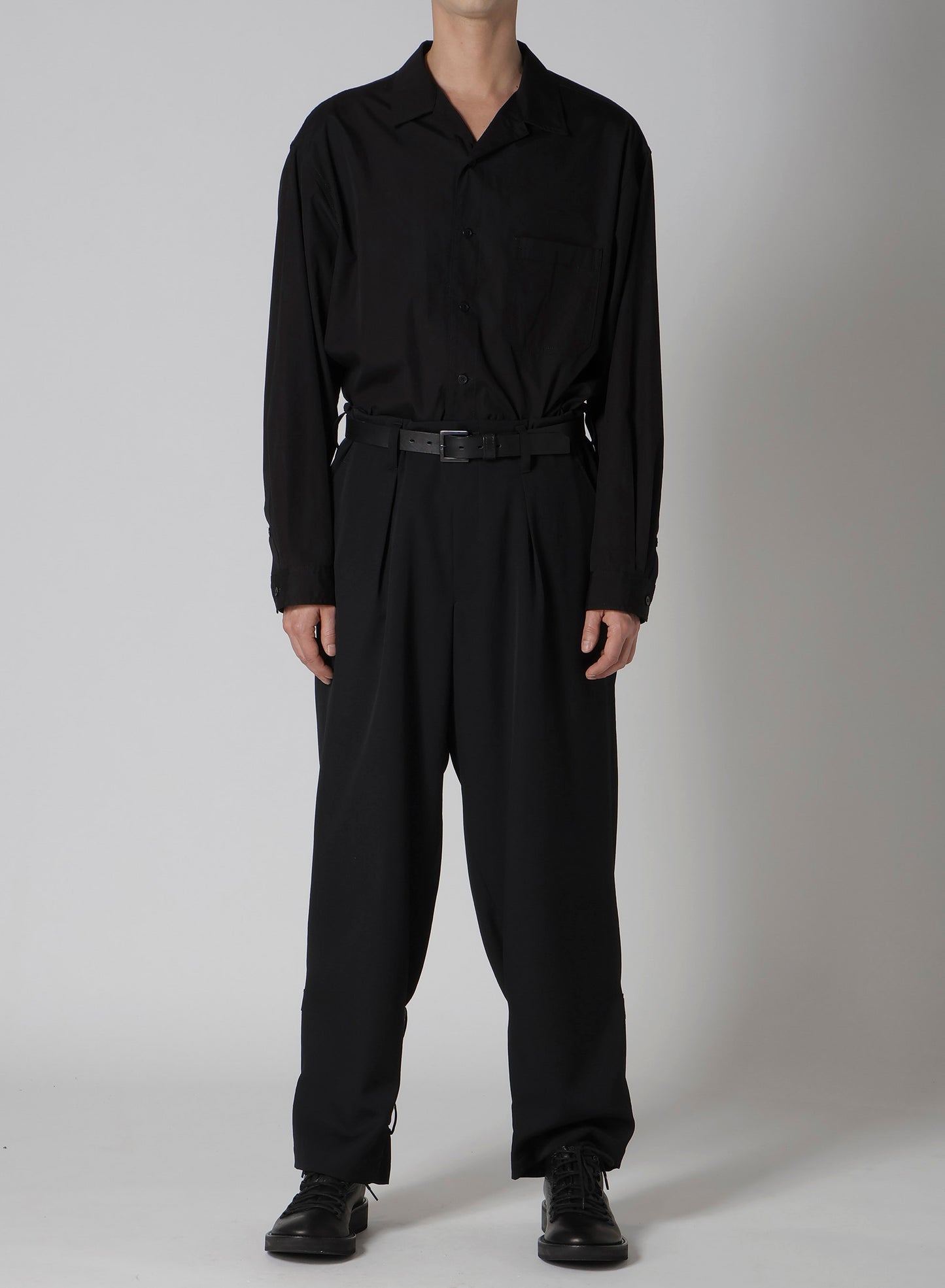 WOOL GABARDINE HEM BELT PANTS