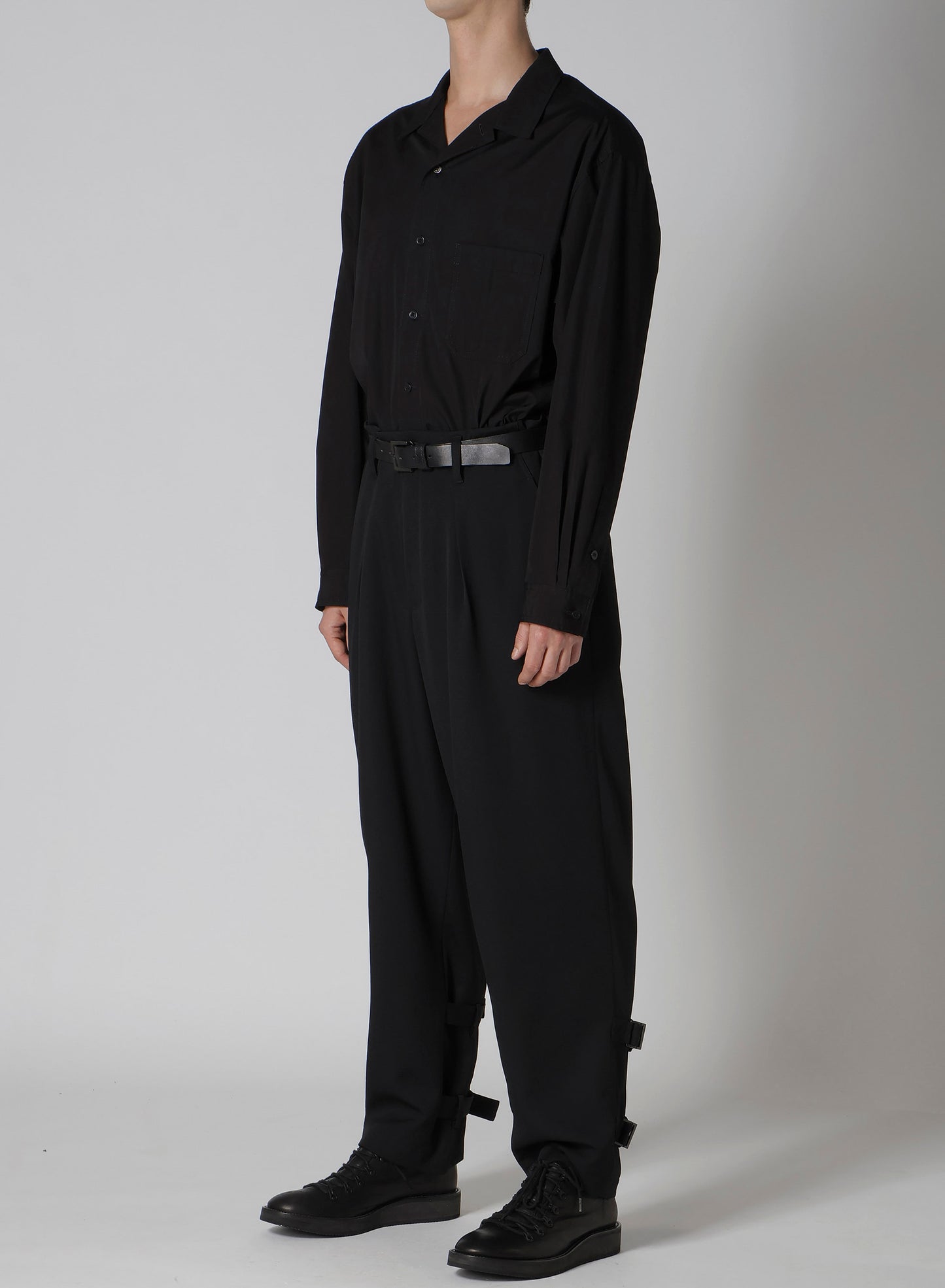 WOOL GABARDINE HEM BELT PANTS