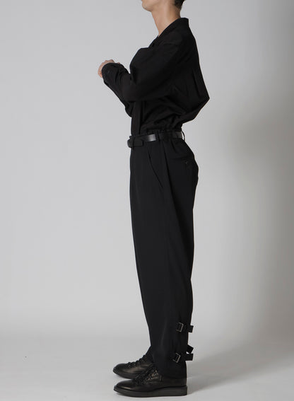 WOOL GABARDINE HEM BELT PANTS