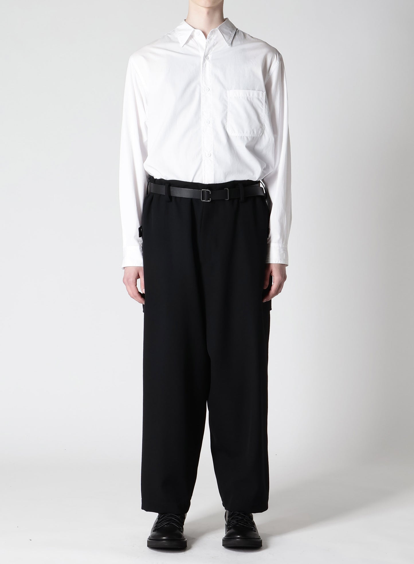 WOOL GABARDINE TAB WIDE PANTS