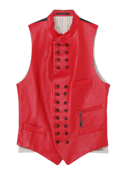 RED LEATHER STAND VEST