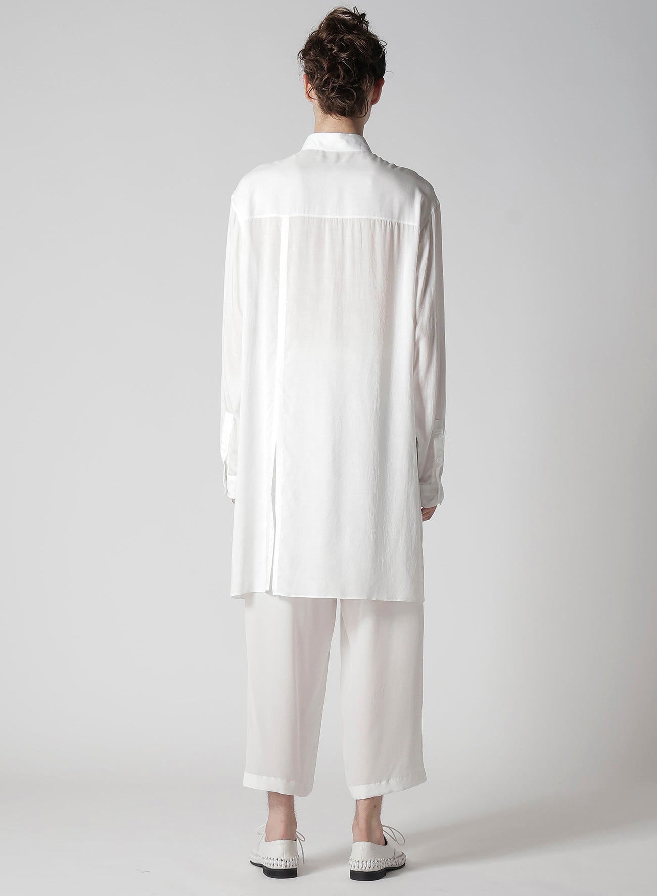 WHITE 80 MODAL LAWN BACK PANELED SLIT BLOUSE