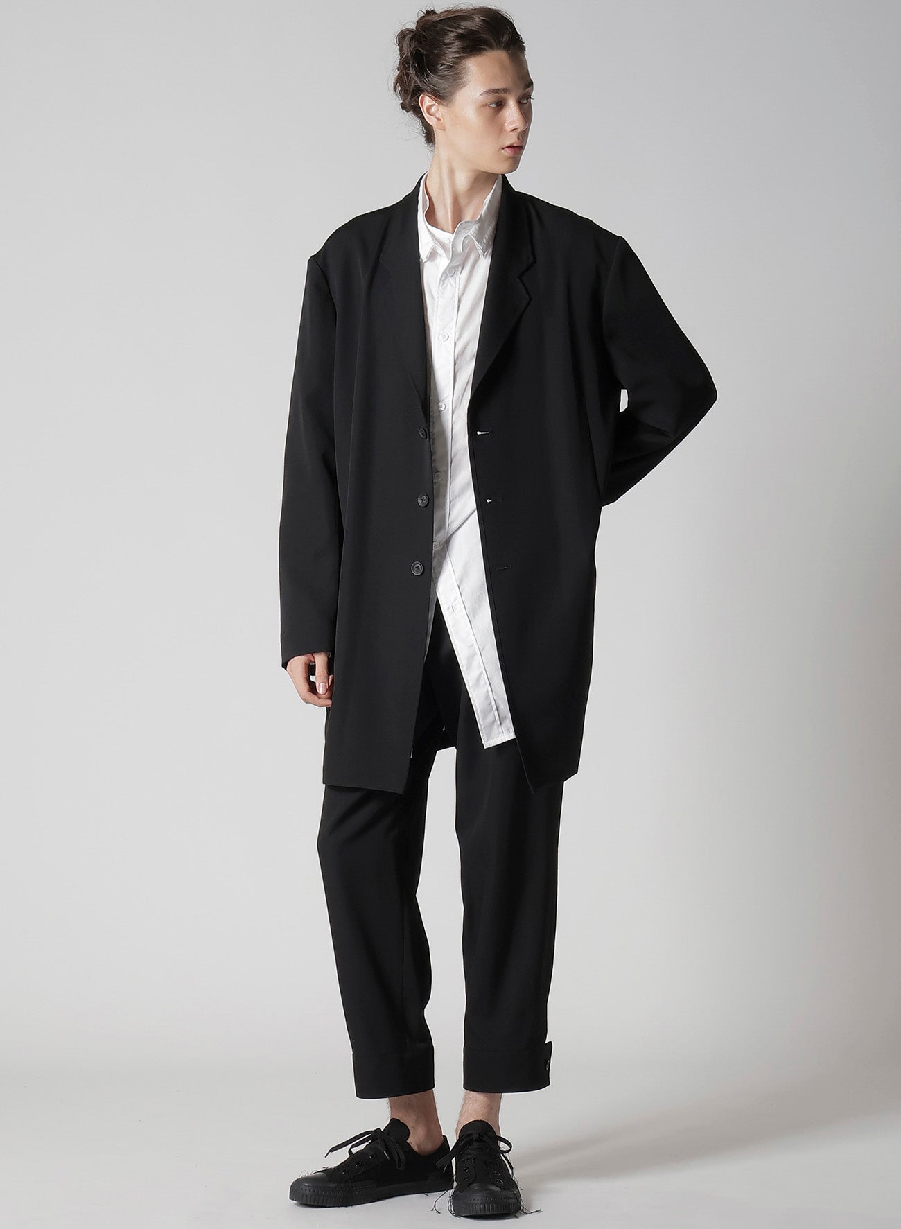 WOOL GABARDINE ASYMMETRY LAPEL JACKET