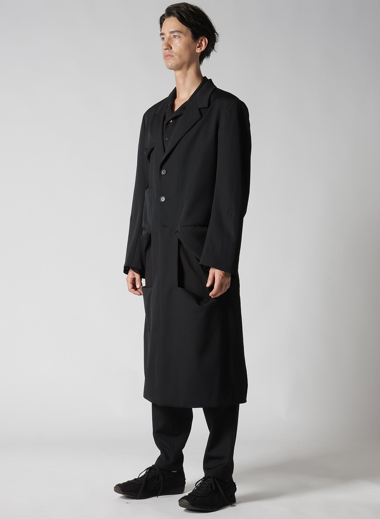 WOOL GABARDINE DIAGONAL BUTTON LONG JACKET