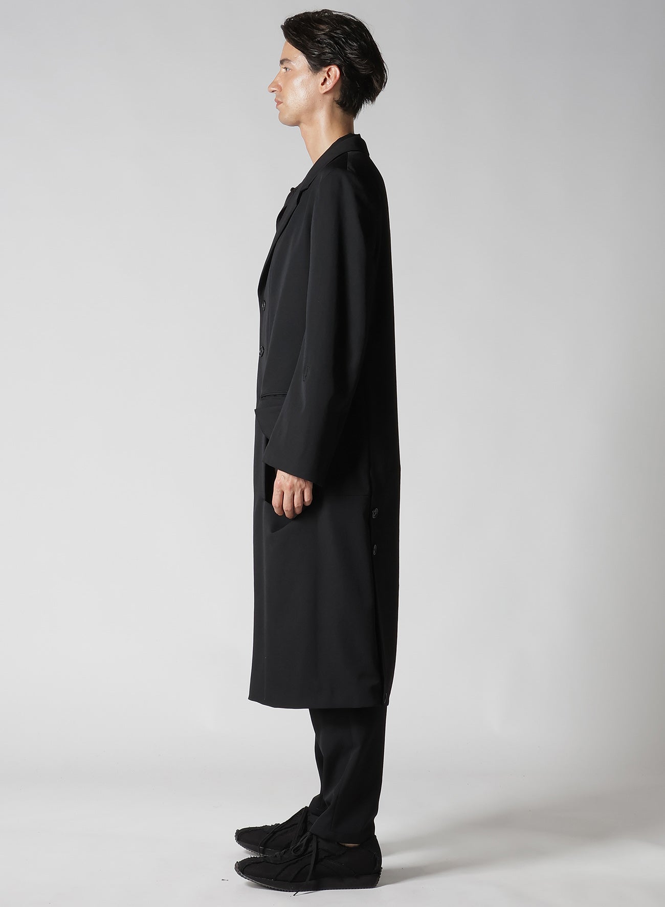 WOOL GABARDINE DIAGONAL BUTTON LONG JACKET