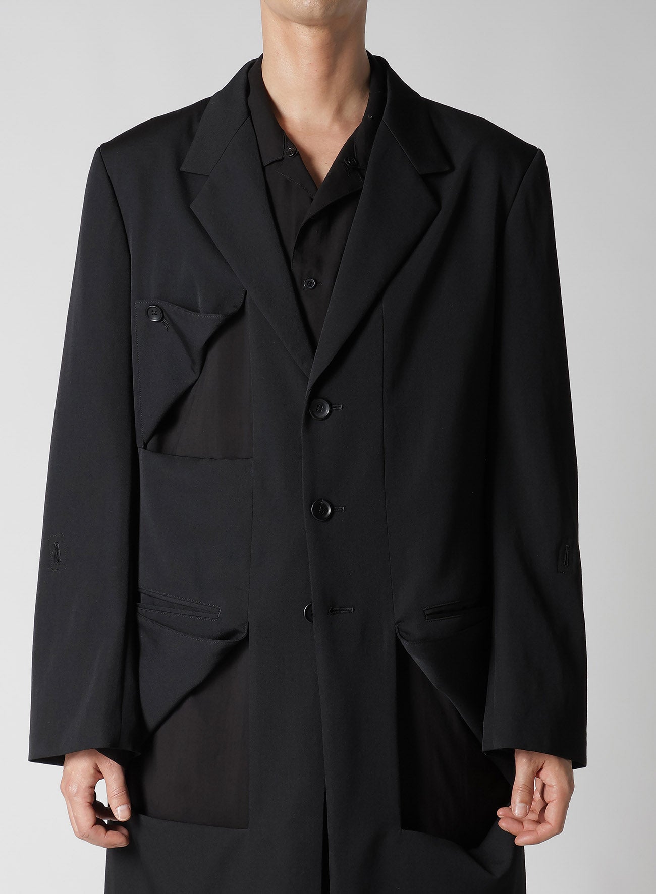 WOOL GABARDINE DIAGONAL BUTTON LONG JACKET