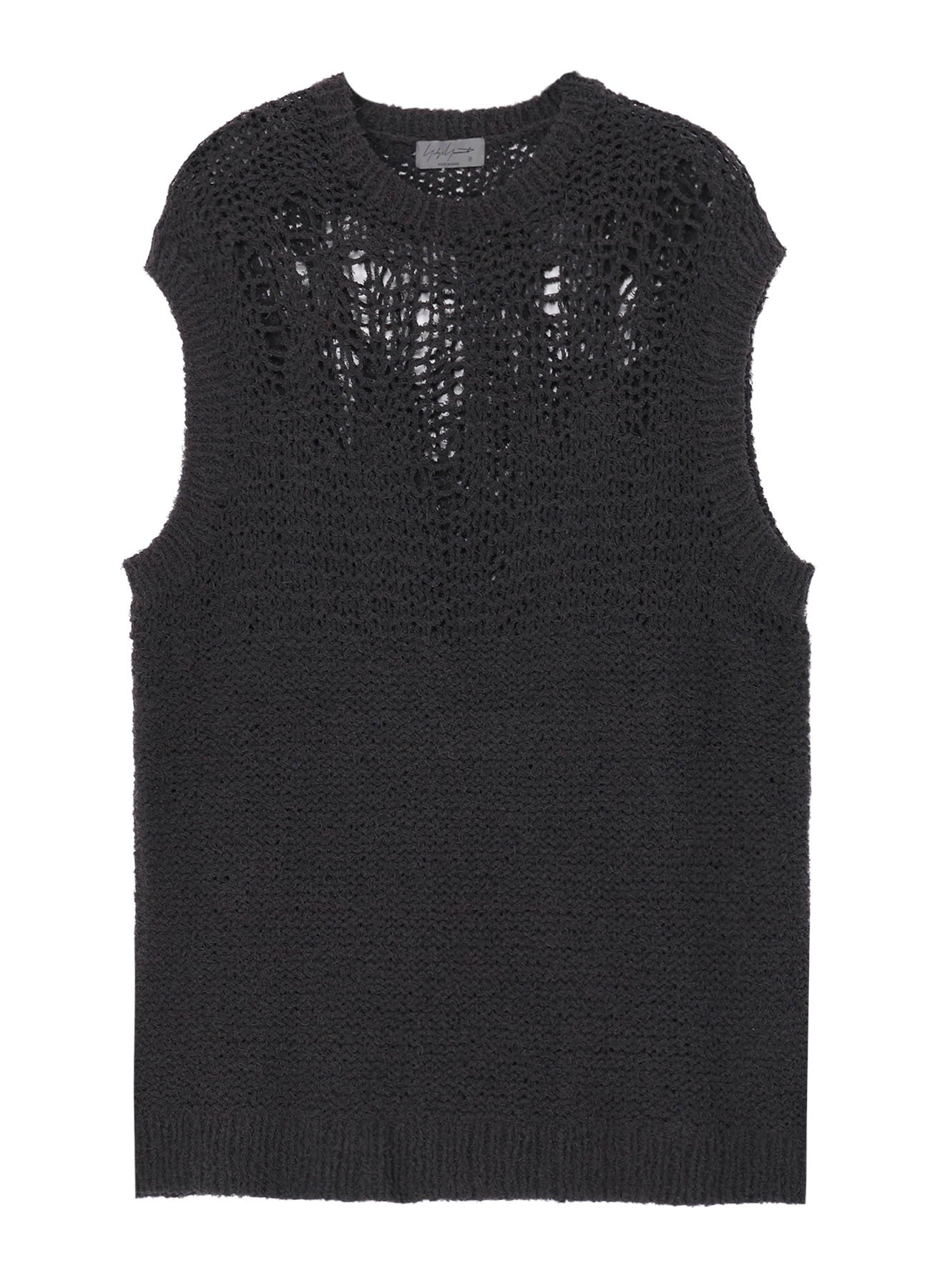 HAND KNITTED DAMAGE PROCESSED GARTER ROUND NECK VEST