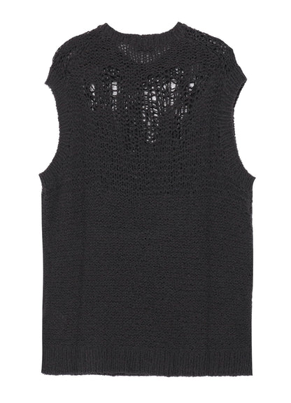 HAND KNITTED DAMAGE PROCESSED GARTER ROUND NECK VEST