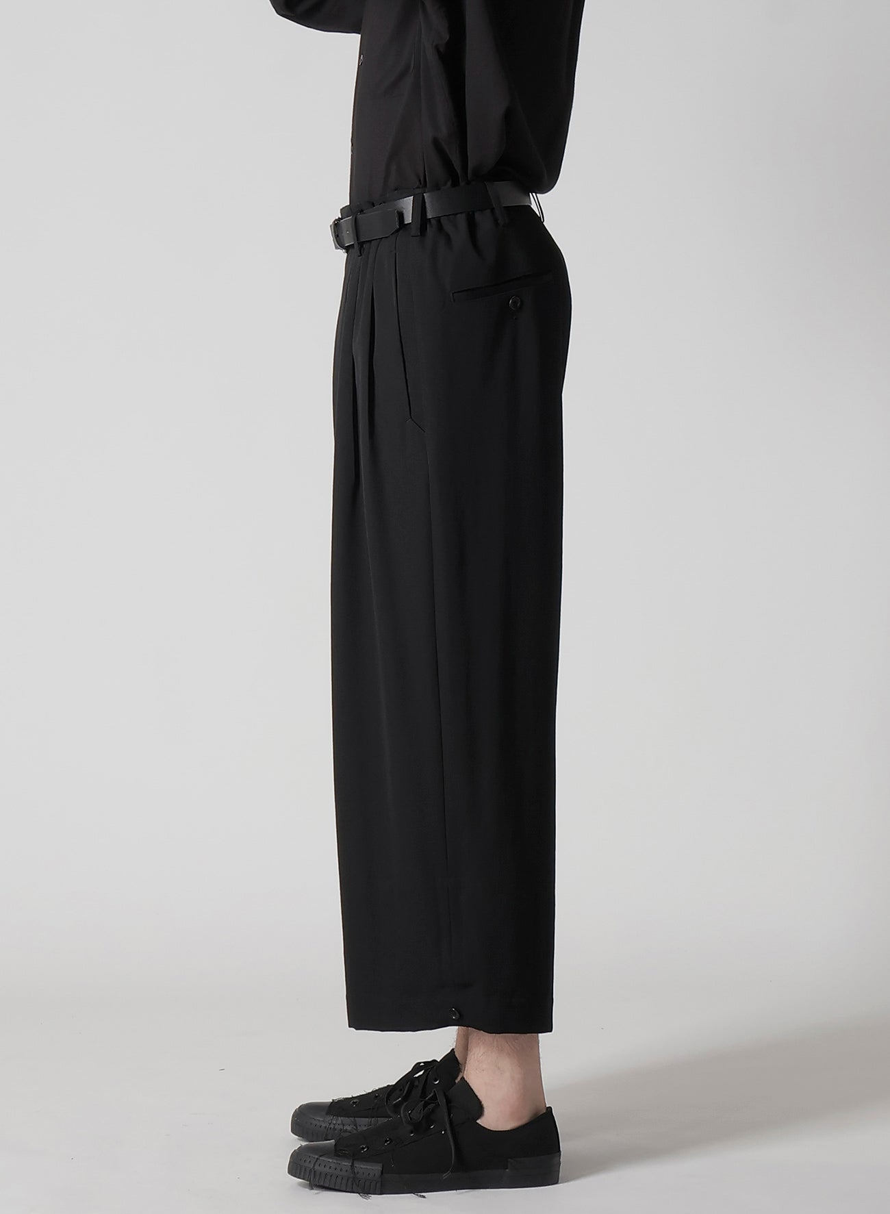 WOOL GABARDINE TAB DETAIL WIDE PANTS