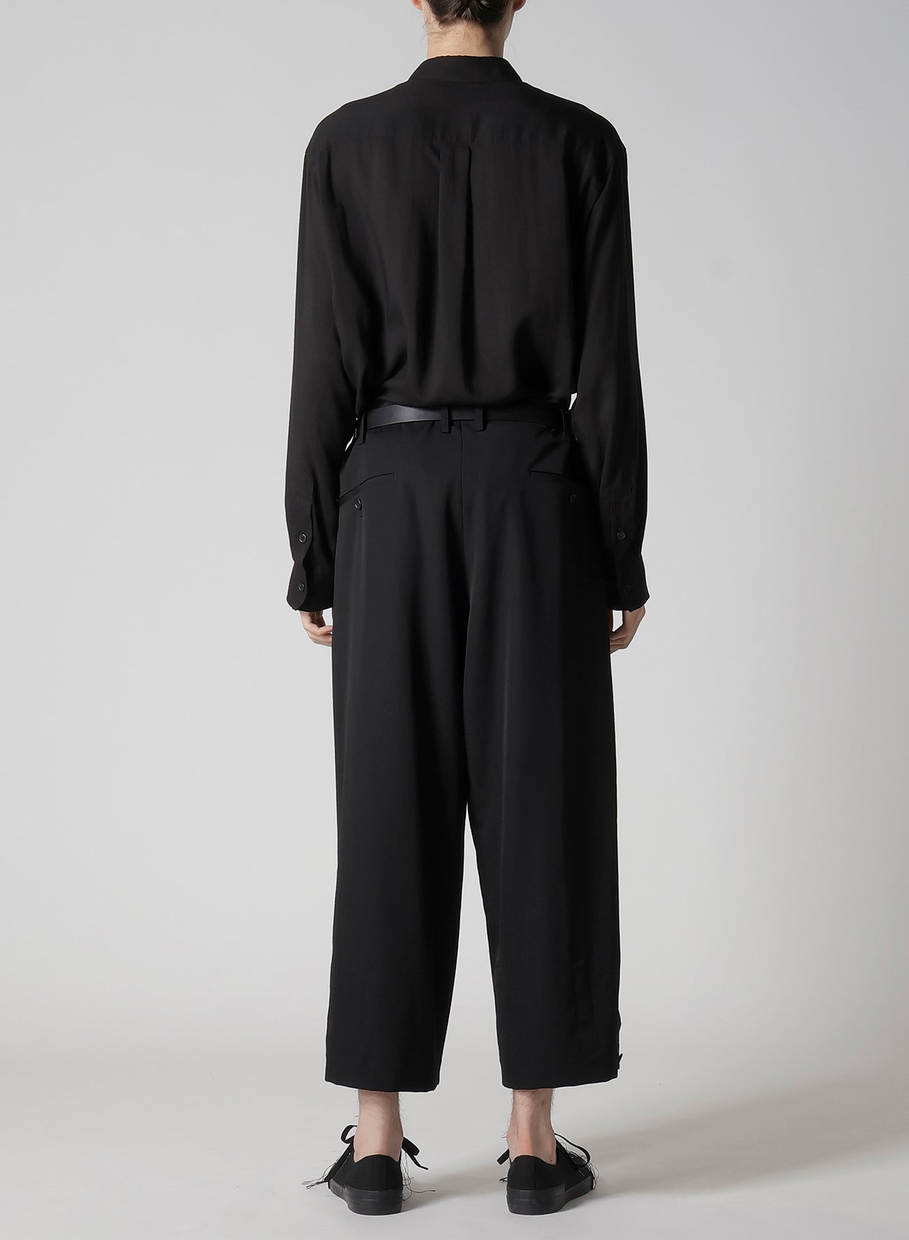 WOOL GABARDINE TAB DETAIL WIDE PANTS