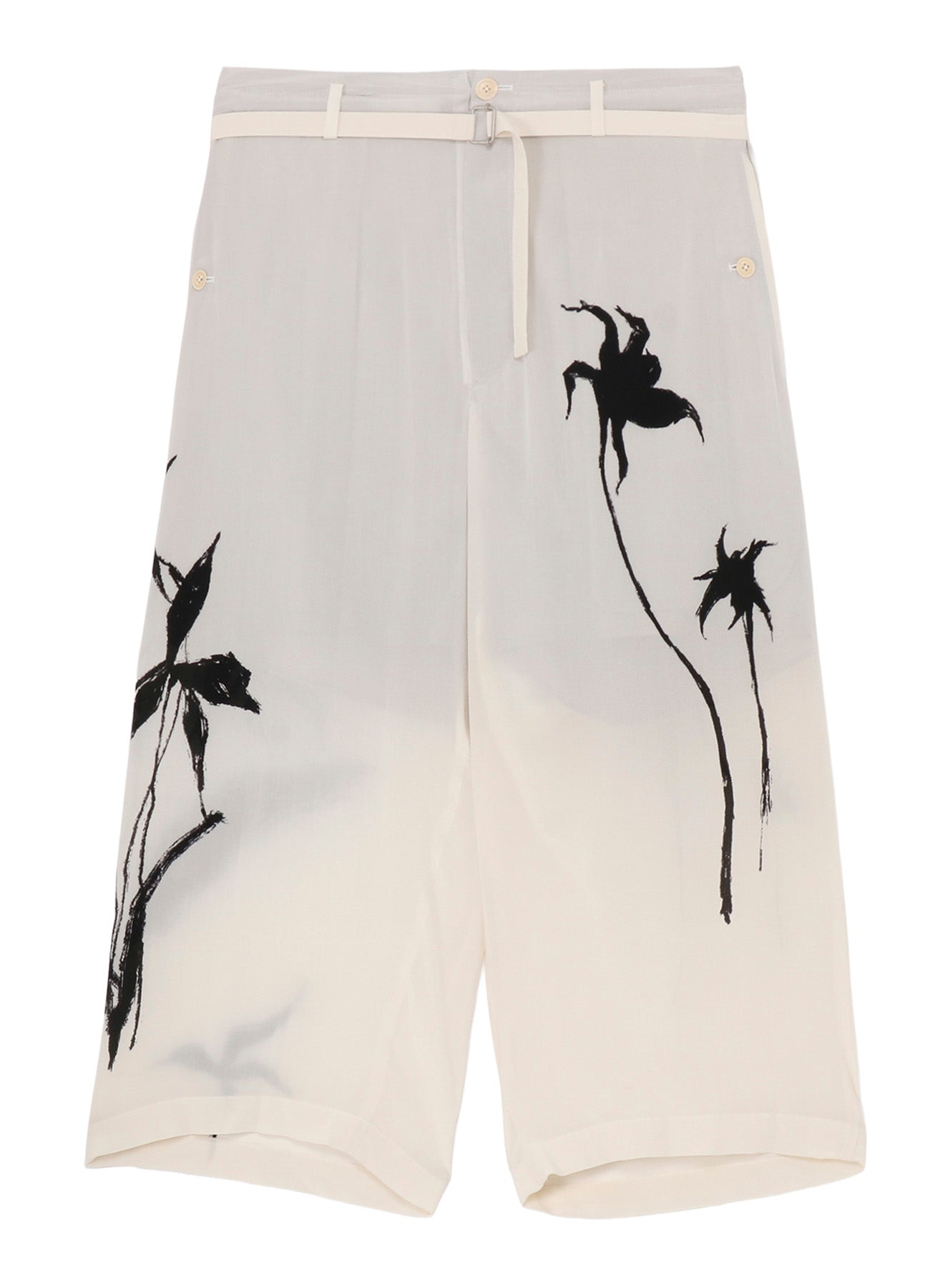 FLOWER PRINT BELTED PANTS