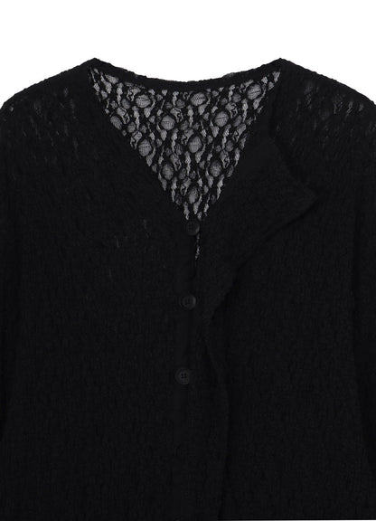 WRINKLE FLOWER SHIRRING UNBALANCED HEM CARDIGAN