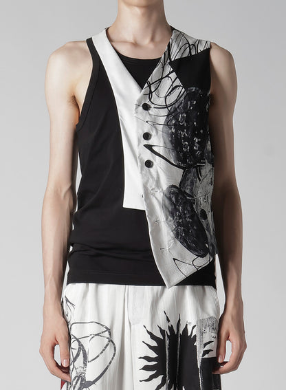 CLOCK PRINT ASYMMETRY VEST