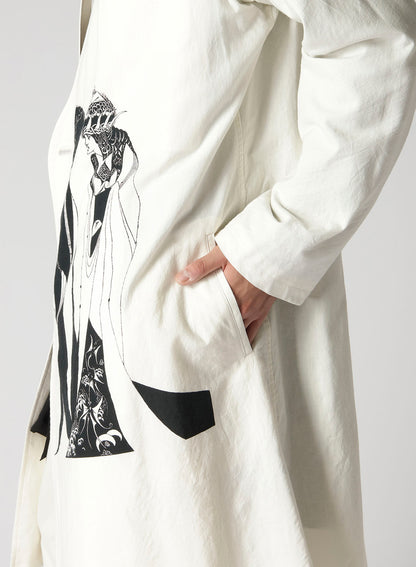 COLLARLESS ASYMMETRIC PRINT COAT