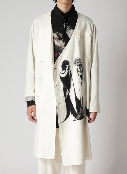 COLLARLESS ASYMMETRIC PRINT COAT