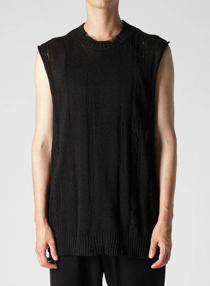 DAMAGE PROCESSED JERSEY CABLE KNIT VEST