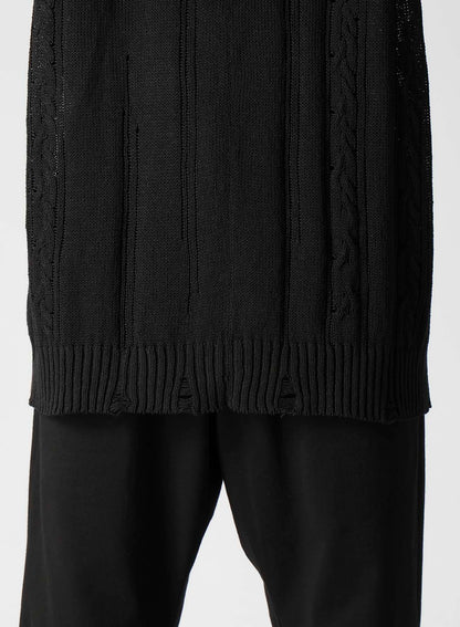 DAMAGE PROCESSED JERSEY CABLE KNIT VEST