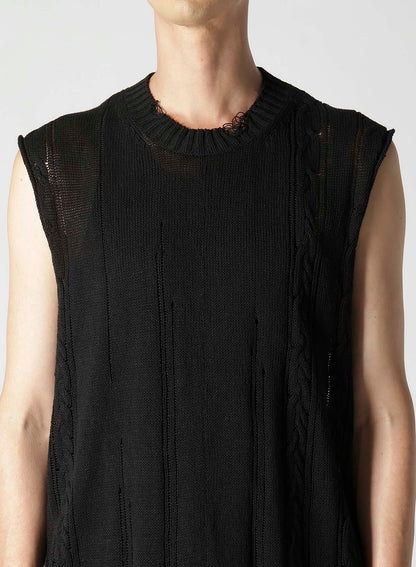 DAMAGE PROCESSED JERSEY CABLE KNIT VEST