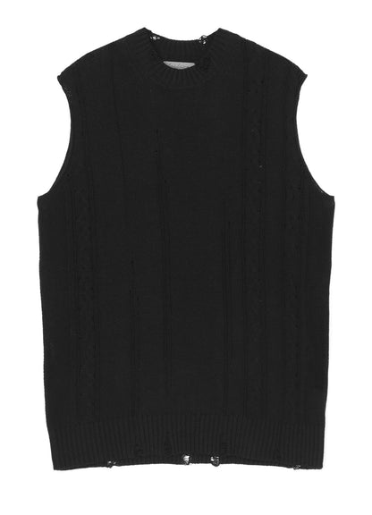 DAMAGE PROCESSED JERSEY CABLE KNIT VEST