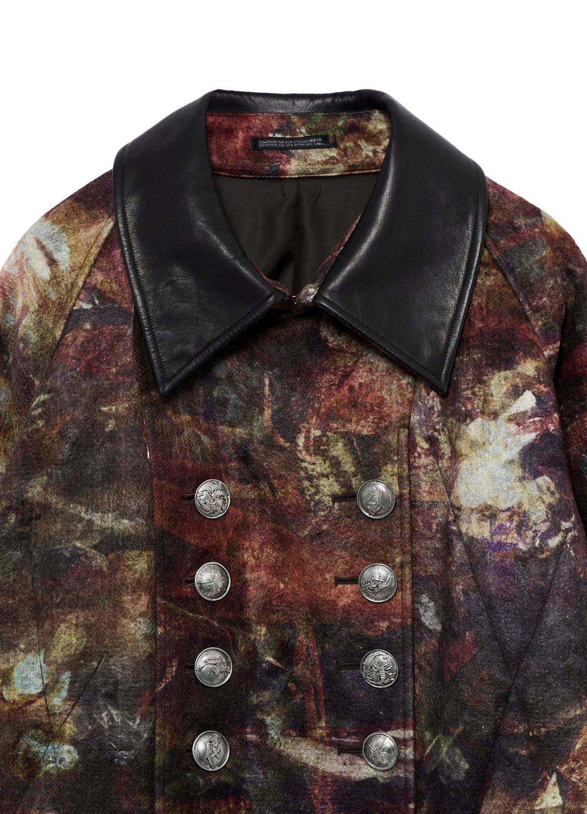 <PIECE UNIQUE>SCRAP FLOWER HERRINGBONE PADDED DOUBLE COAT