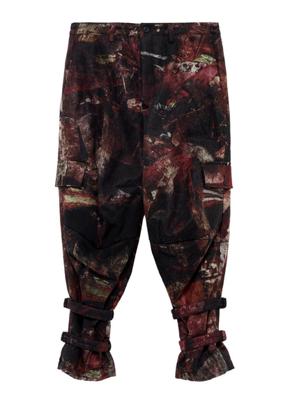 <PIECE UNIQUE>GABARDINE RUST KNEE PANEL PRINT PANTS