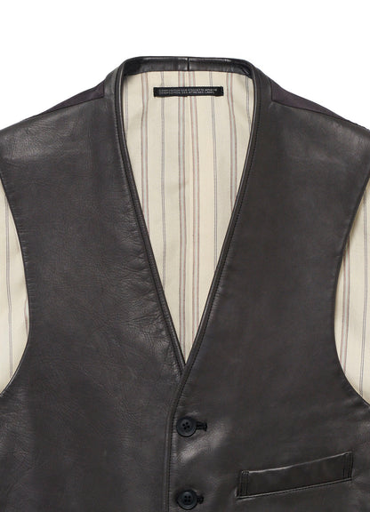 <PIECE UNIQUE>SOFT COW GREY 6B LEATHER VEST