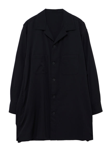WOOL GABARDINE OPEN COLLAR FRONT SHOULDER BLOUSE