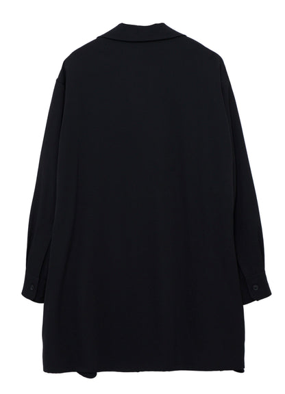 WOOL GABARDINE OPEN COLLAR FRONT SHOULDER BLOUSE